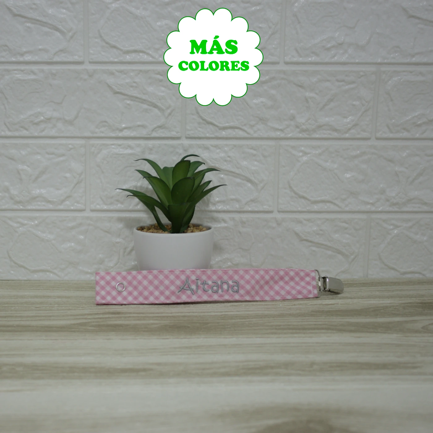 chupetero de tela personalizado bordado estampado vichy rosa