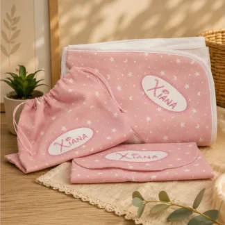 canastilla bebe en color rosa básica estrellas nombre bordado
