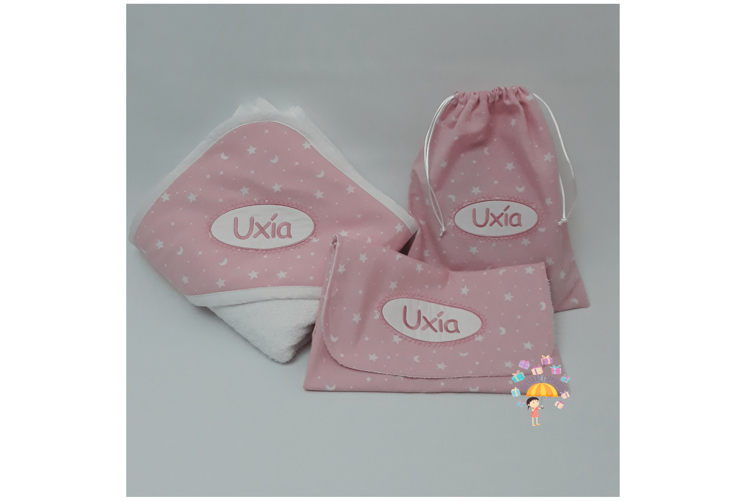canastilla personalizada rosa estrellas