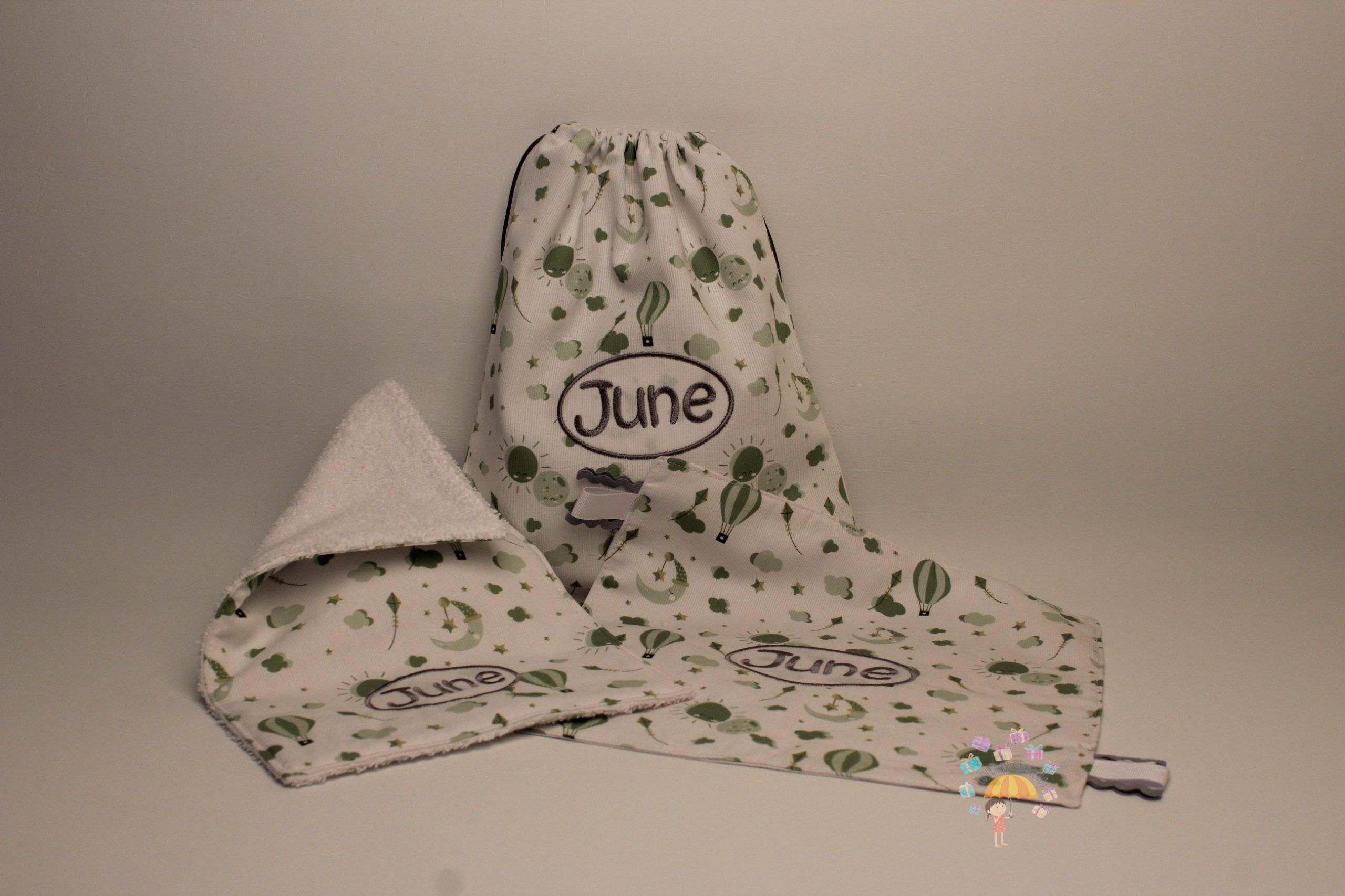 canastilla bebe verde-gris