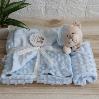 manta y doudou topos osito azul personalizado bordado