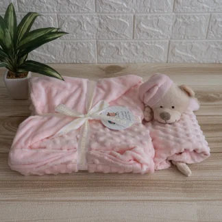 manta y doudou topos osito rosa bebe personalizado bordado