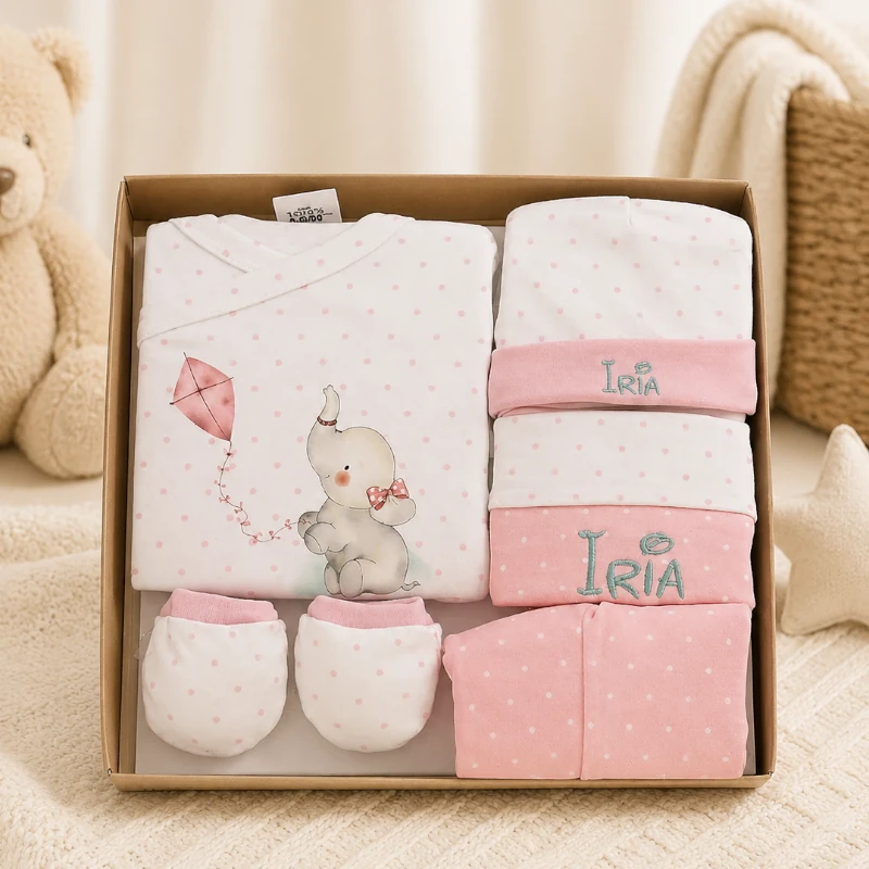 conjunto nacimiento rosa con nombre bordado