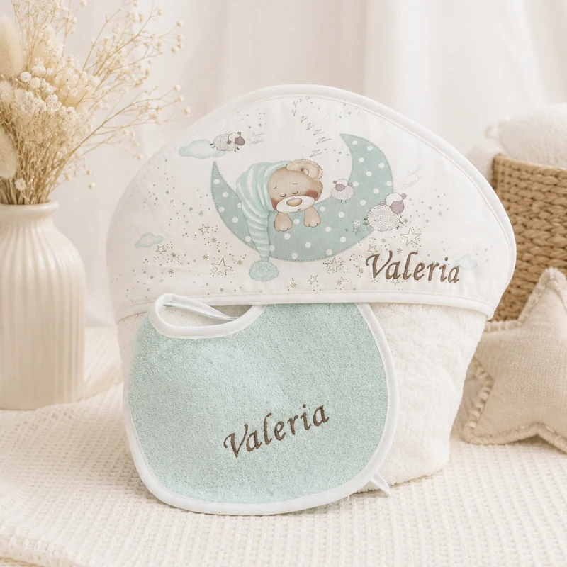 capa baño bebe osito en luna verde