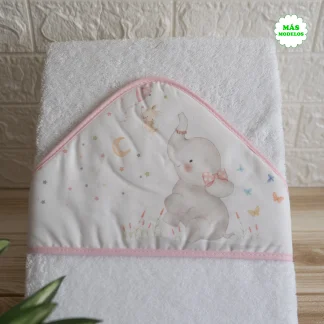 capa baño elefante rosa detalle