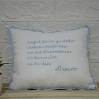 cojín oración ángel de la guarda azul nombre bordado