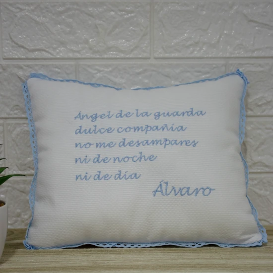 cojín oración ángel de la guarda azul nombre bordado