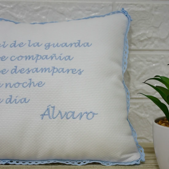 cojín oración ángel de la guarda azul personalizado con nombre