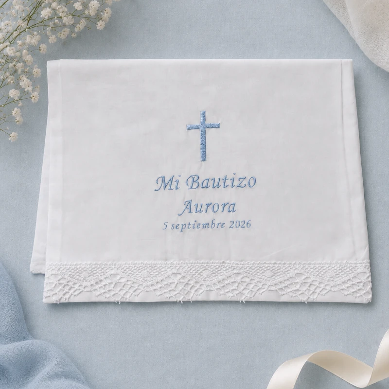pañuelo bautizo personalizado cruz azul
