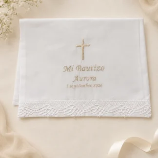 pañuelo bautizo personalizado cruz beige