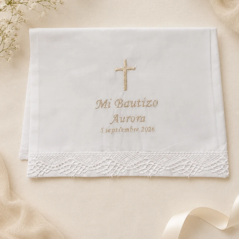 pañuelo bautizo personalizado cruz beige